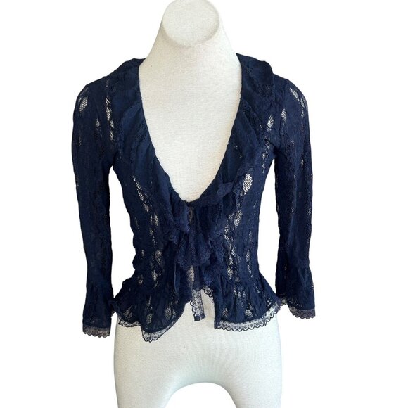 INC International Concepts Navy Blue Open Weave Lace Cardigan Sweater Size Small - Picture 1 of 7